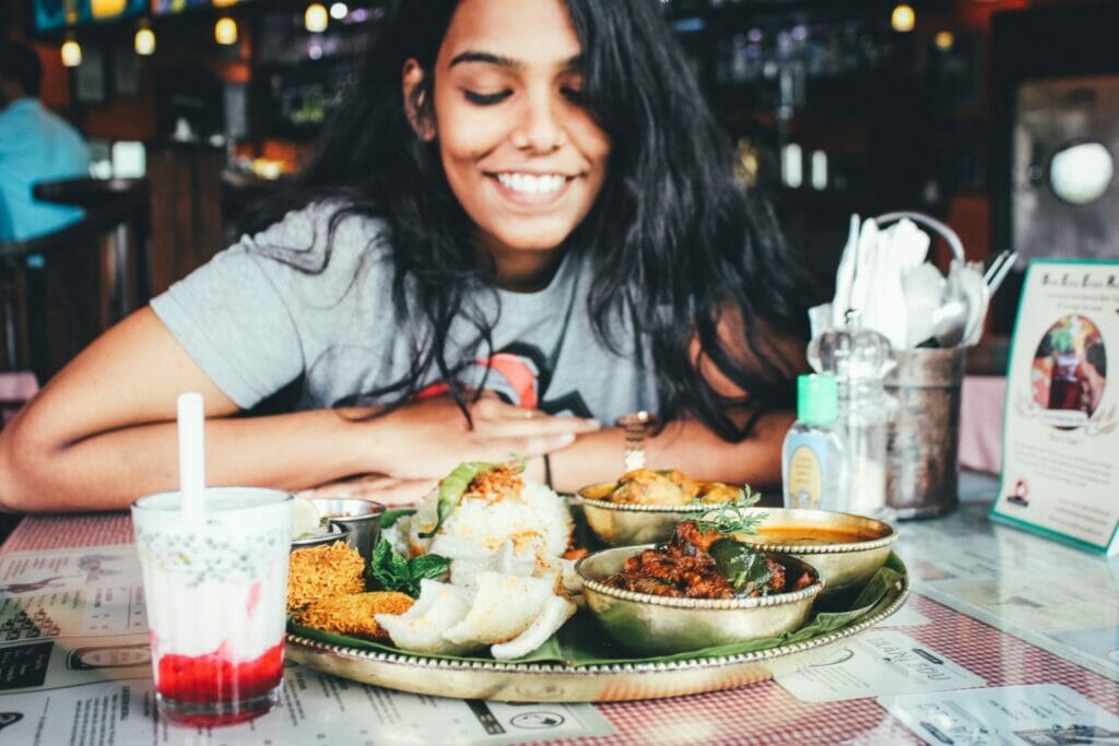 women happily eating